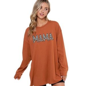 Fall Animal Print MAMA Graphic Tee Cotton Long Sleeve Leggings Tee